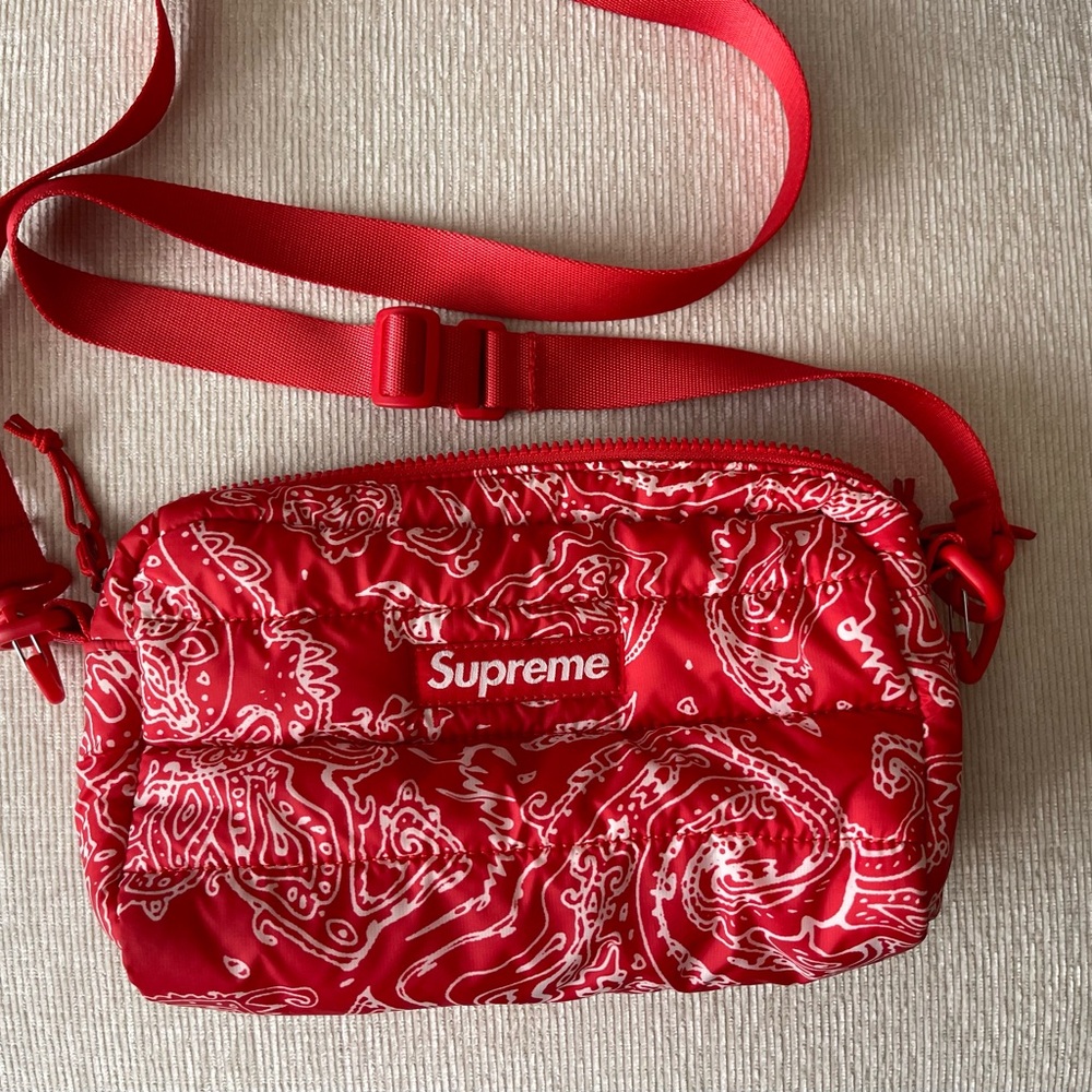 Supreme Red Crossbody Bag with Paisley Print